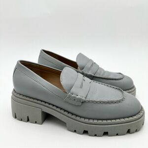 Free People Lyra Loafers Platform Blue Boardwalk Leather Lug Sole